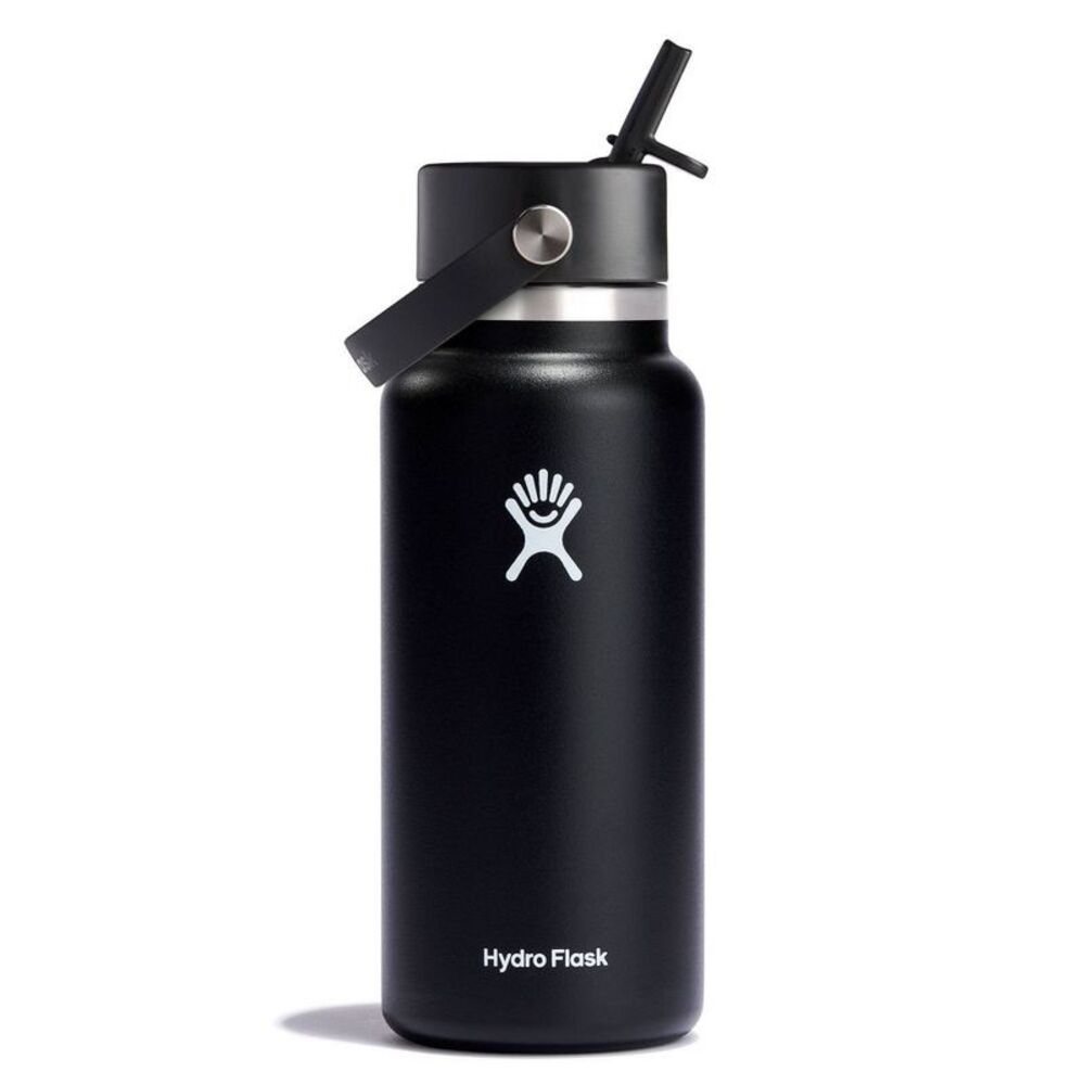 Hydro Flask 32oz Wide Mouth Flex Straw Bottle - Black: Vacuum-Insulated BPA-Free
